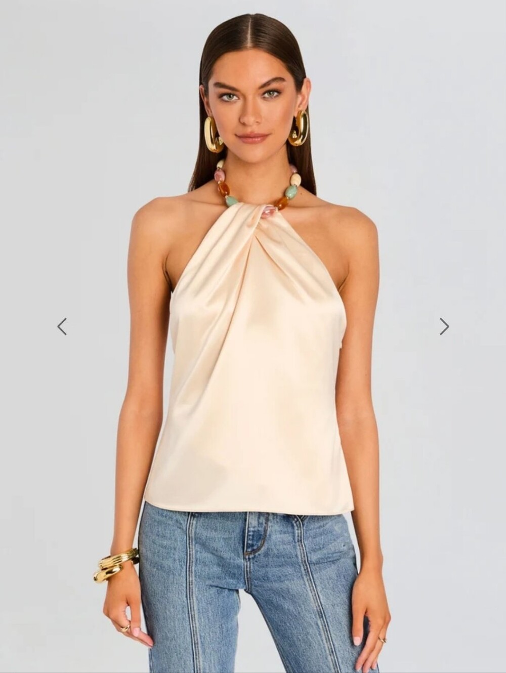 Retrofete Milan  Cream Satin Halter Top